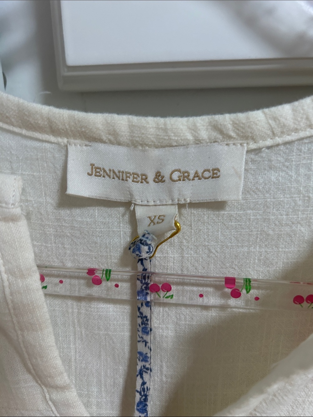 Jennifer & Grace Cream Embroidered Flutter-Sleeve Blouse - Picture 2 of 6